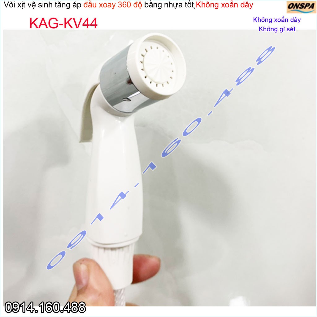 Vòi xịt vệ sinh nhà tắm Onpas KAG-KV44, vòi rửa bồn cầu dùng cho nước phèn vùng biển, dây xịt cao cấp 100% nhựa trắng