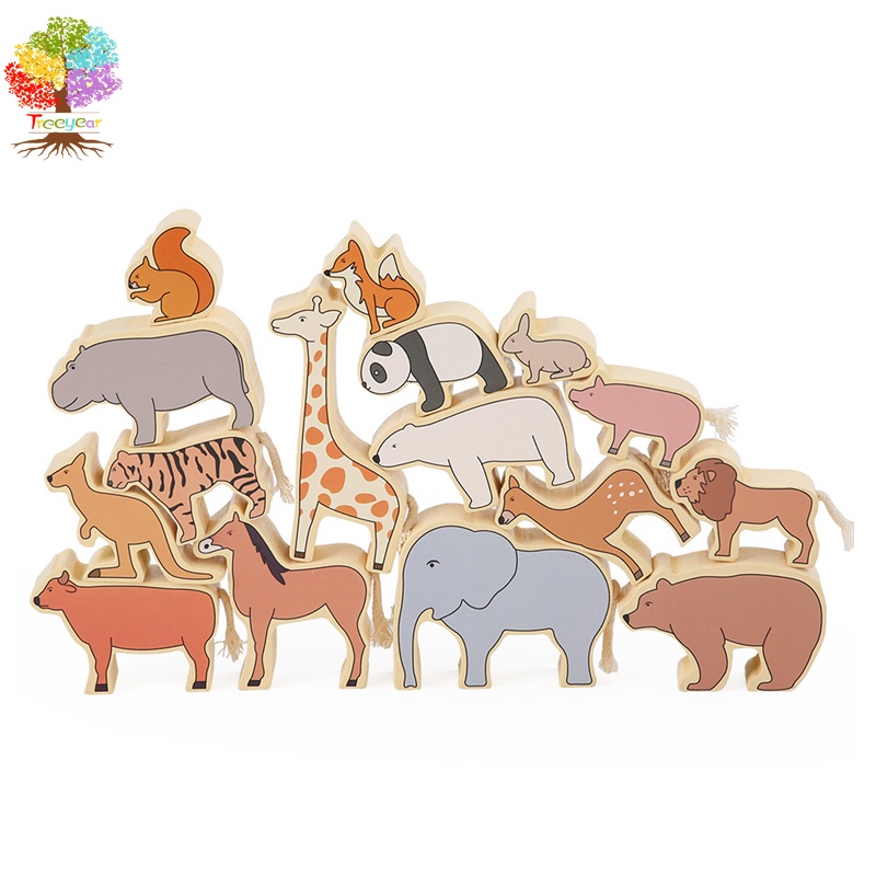 Bộ đồ chơi xếp hình động vật Treeyear bằng gỗ vui nhộn quà tặng tuyệt vời cho trẻ em và trẻ mới biết đi