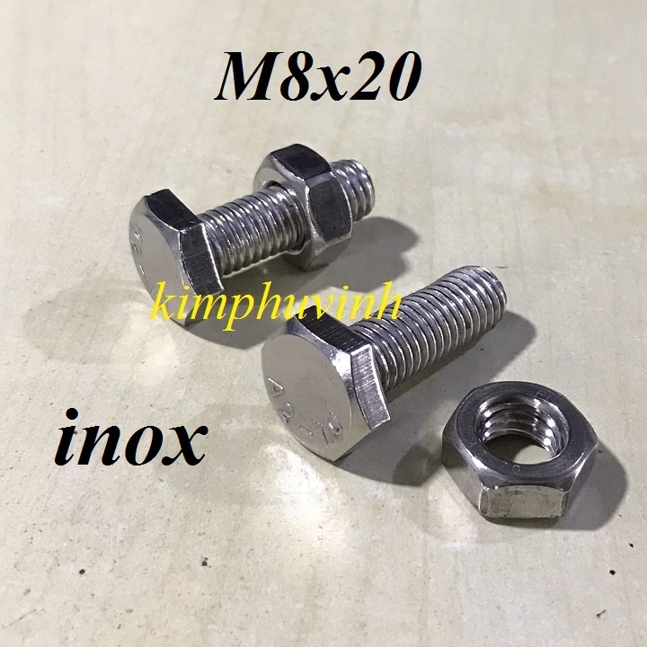 5 BỘ - M8x20mm BULONG INOX - BULON  INOX 8li - ỐC INOX 8li