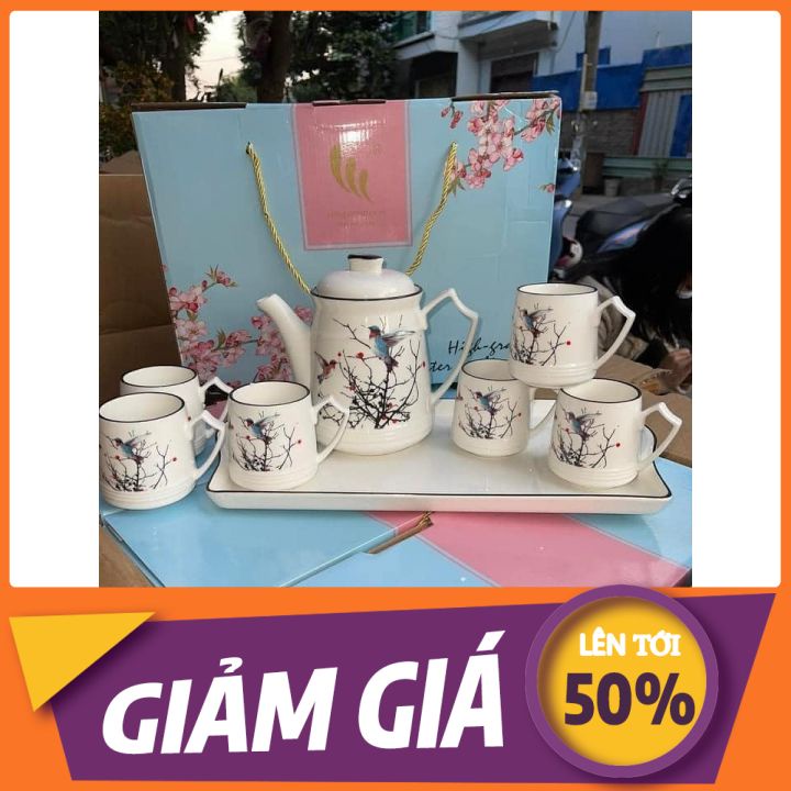 BỘ BÌNH 6 CỐC KÈM KHAY SỨ XƯƠNG CAO CẤP ( Siêu thị bán 500k) (SP được đổi trả theo chính sách shopee)