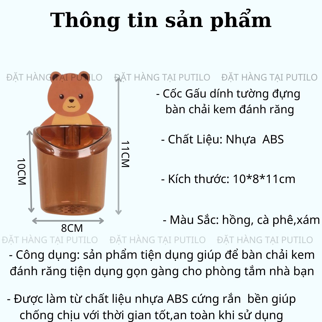 Cốc gấu dán tường đựng bàn chải kem đánh răng cốc hình gấu nâu dễ thương[Tặng thêm keo dính]