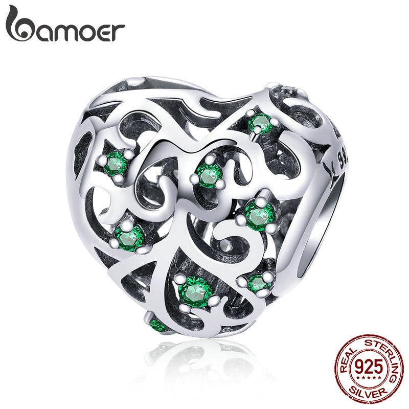 Hạt Phụ Kiện Bamoer SCC720 Bằng Bạc 925 Hình Cây Sự Sống Trái Tim Đính Đá Dùng Làm Vòng Đeo Tay Và Dây Chuyền Thủ Công