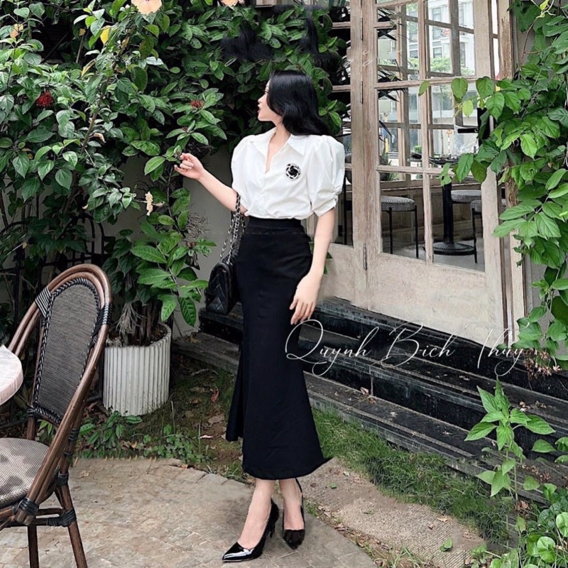 Chan váy đuôi cá dáng dài màu đen chất Zip phong cách Ulzzang Hàn Quốc tôn dáng cực đỉnh