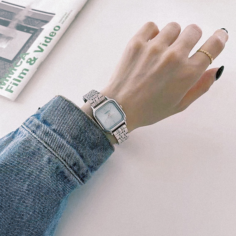 Đồng Hồ Đeo Tay Mặt Vuông Dây Inox Đơn Giản Thời Trang Hàn Quốc Dành Cho Nữ