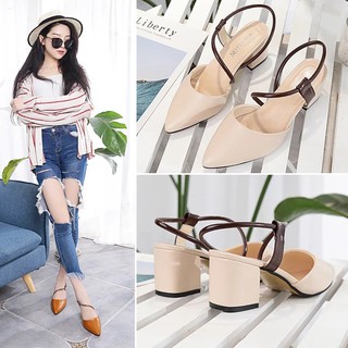 Giày Sandal Cao Gót Bịt Mũi Quai Chéo