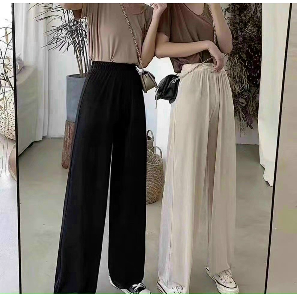Quần dài ống suông chất len tăm mềm mịn phong cách Hàn Quốc