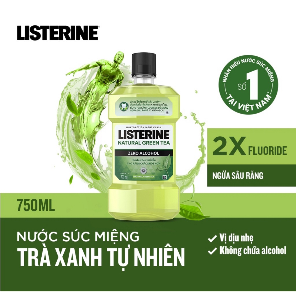 Nước Súc Miệng Ngừa Sâu Răng Listerine Natural Green Tea 750ml