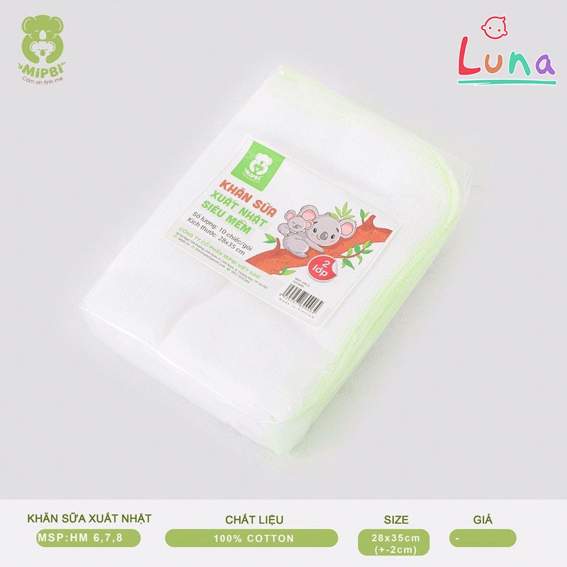 Set 10 Khăn Sữa Mipbi 2 lớp /3 Lớp / 4 Lớp MIPBI 28x36cm