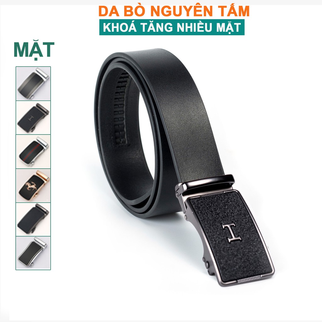 Dây lưng nam da bò nguyên tấm màu đen L110 cao cấp-khóa tự động nhiều mặt lựa chọn