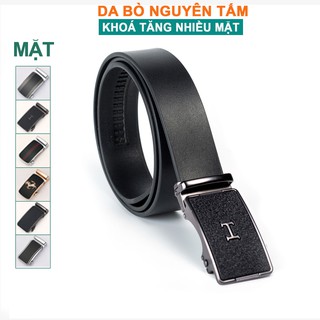 Dây lưng nam da bò nguyên tấm màu đen L110 cao cấp-khóa tự động nhiều mặt lựa chọn