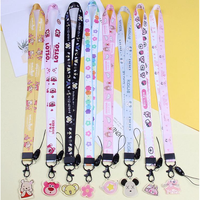 Dây đeo strap dài kèm tag Love My Best Friend - Naruto One Piece - Snoopy - Khủng Long Ngố - Vịt Donal