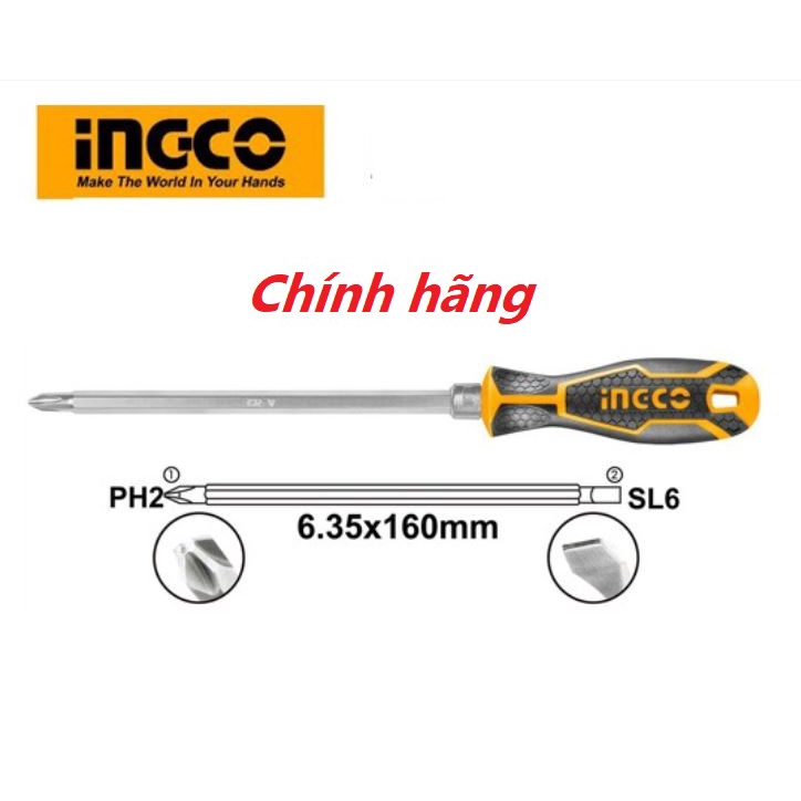 ĐỒ NGHỀ INGCO Bộ tua vít 2 đầu 6.35X160MM,PH2+SL6 AKISD0201 (Cam kết Chính Hãng 100%)