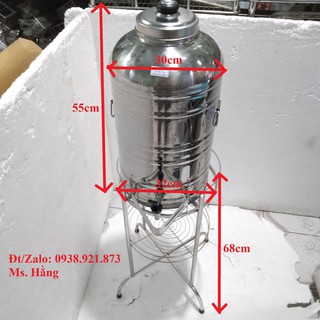 BÌNH CHỨA NƯỚC CỠ TRUNG INOX CAO CẤP 304  KÈM CHÂN BÌNH INOX 201 - Mã: BC40L3+ CI2 -