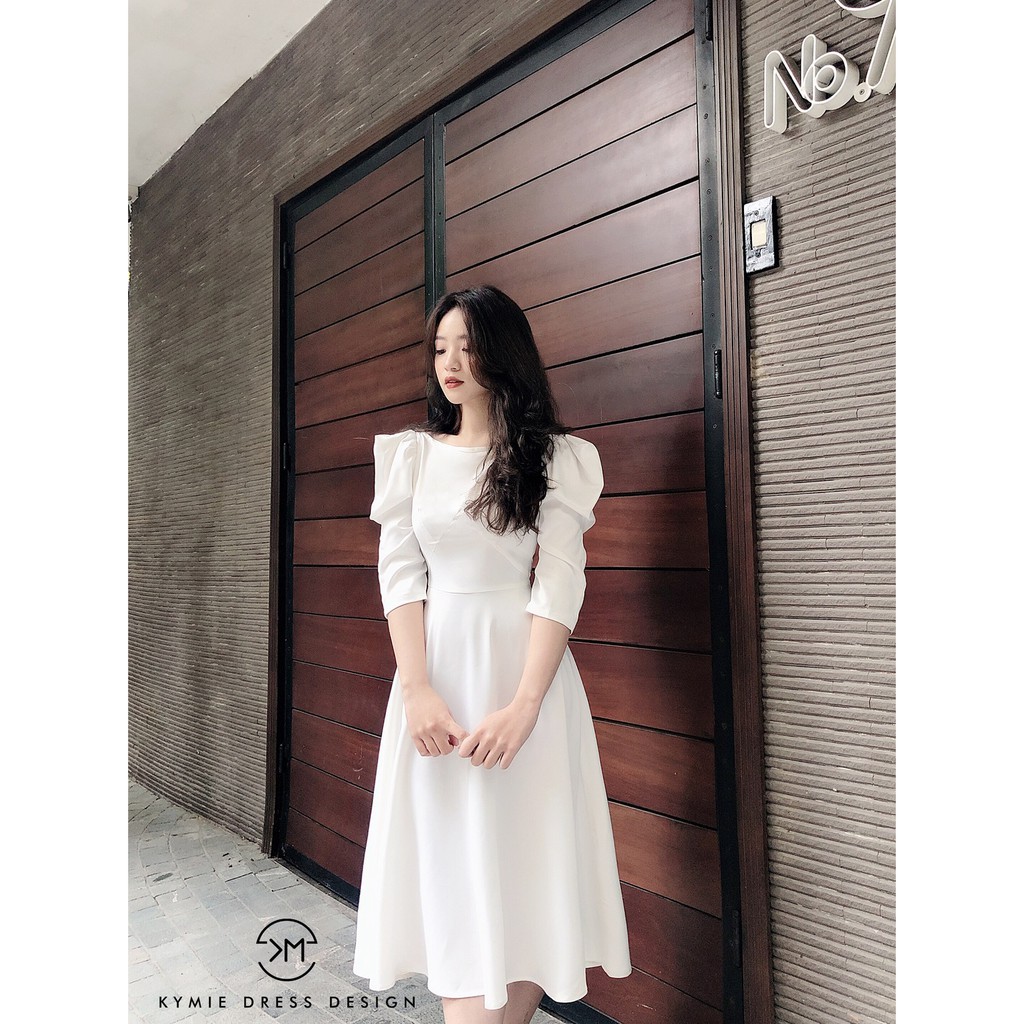[Mã FAGREAT1505 giảm 8% tối đa 50K đơn 250K] Váy nữ thiết kế tay bồng đầm xòe dáng dài màu trắng trơn V267 KYMIE | BigBuy360 - bigbuy360.vn