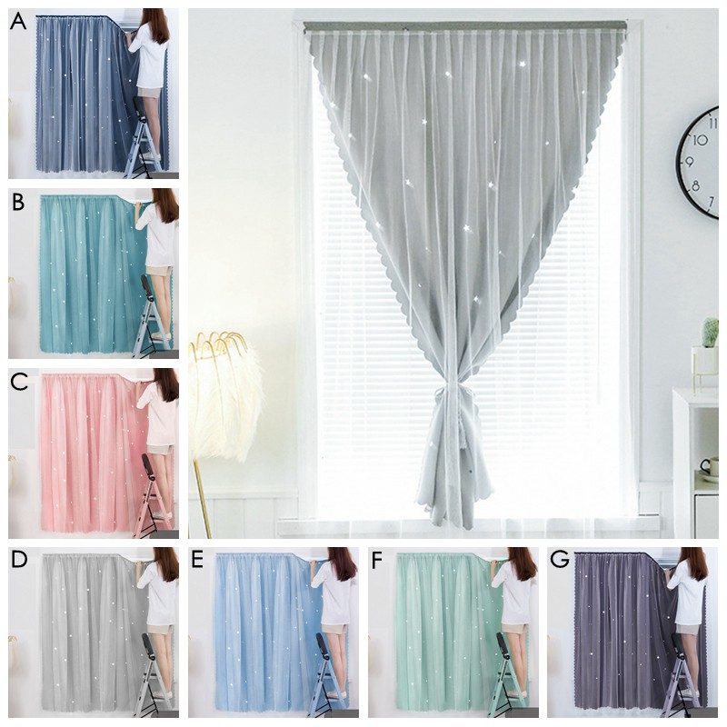 Grey Blue Star Curtains Window Self-adhesive Curtain thicken shading Cloth punch-Free Installation of Small Curtain for Bedroom