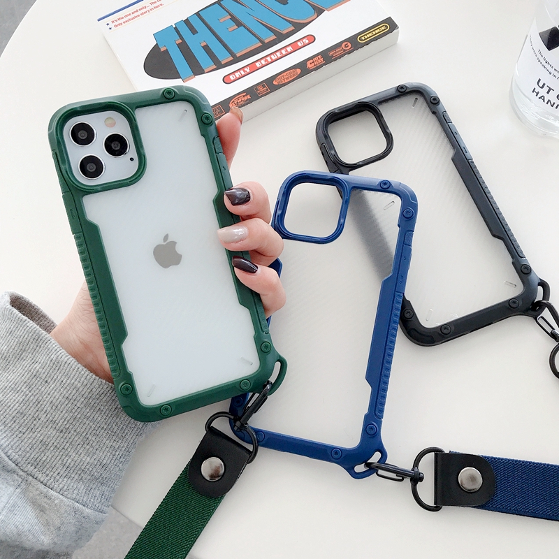 SUNTAIHO Shockproof Transparent Silicone Frame Lanyard Soft TPU Phone Case For iPhone 11 Pro Max XS X XR 8 7 Plus SE 2020