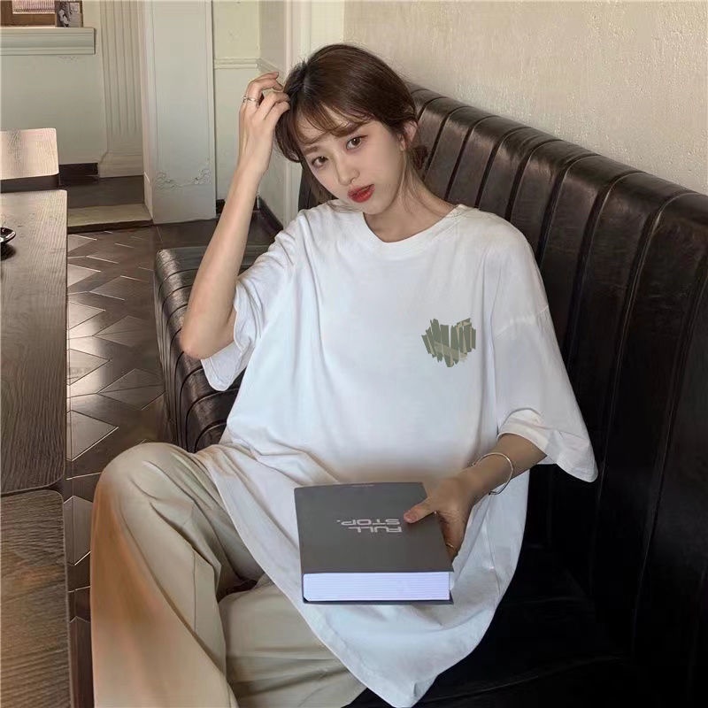Áo Thun 100% Cotton Tay Ngắn Dáng Rộng Phong Cách Hàn Quốc Thời Trang Mùa Hè Cho Nữ