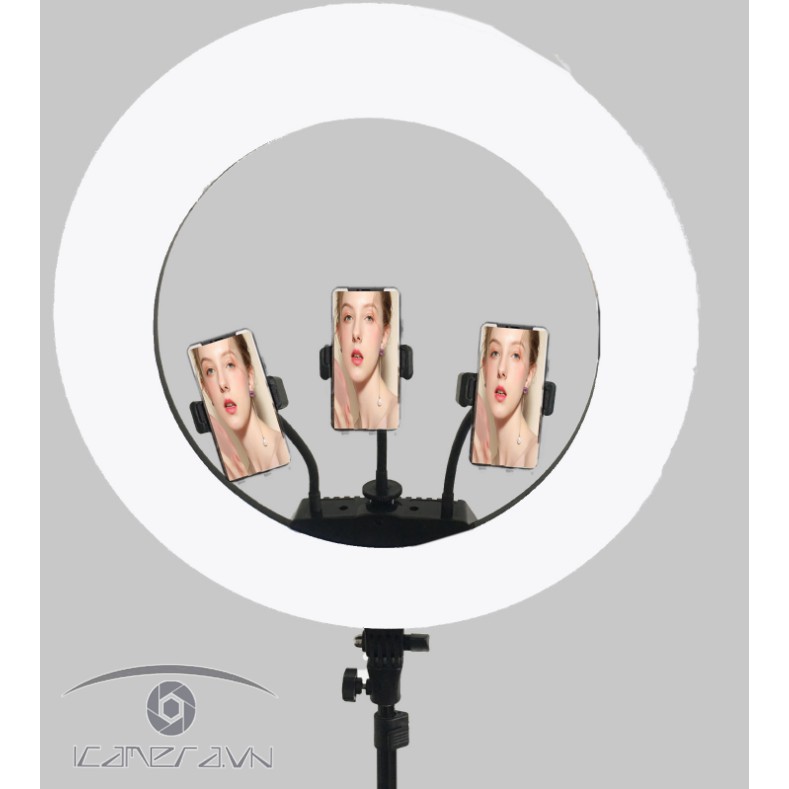 Đèn led ring tròn SY-B480K 21 inch (RL-21) dùng livestream bán hàng có gá gắn 3 điện thoại cùng lúc, kiêm sạc dự phòng