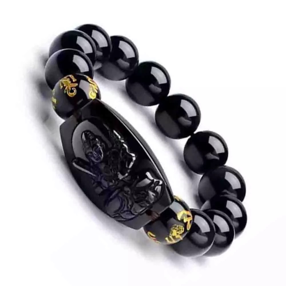 Vòng tay chuỗi hạt đá Obsidian khắc hình Phật