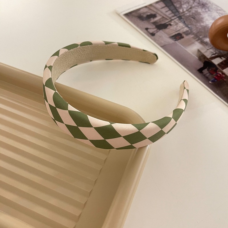 Dây cột tóc và băng đô bản rộng bằng vải in họa tiết bàn cờ thời trang Nhật và Nam Hàn