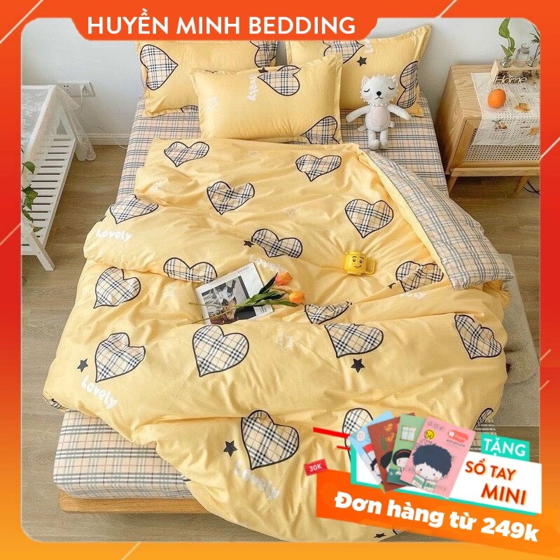 Bộ Chăn Ga Gối Tim BBR Vàng Poly Cotton Cao Cấp - Bộ Chăn Ga Gối Đệm 5 Món