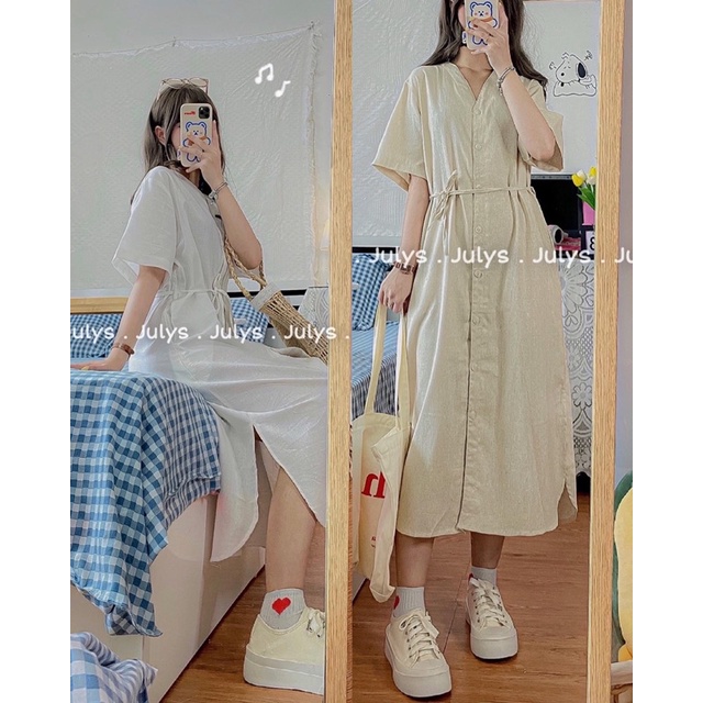 Váy linen suông Hàn 561 (ảnh thật shop chụp kèm video)