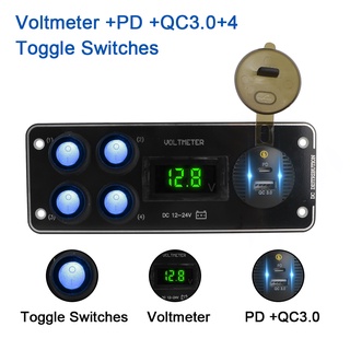Bảng công tắc 4 nút pd qc3.0 4 nút bấm có công tắc cho xe hơi/rv/xe tải/rv/ atv utv/nv/pd qc3.0