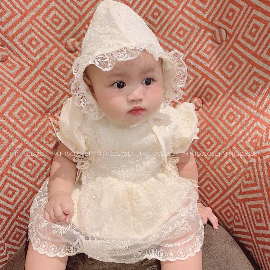 Váy voan bé gái sơ sinh kèm nón MINTSCLOSET Mint's Closet màu kem 1 2 3 tuổi - BV7026 - BV7027 - BV7028