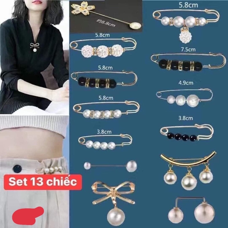 Set 13 ghim cài áo, khuy quần