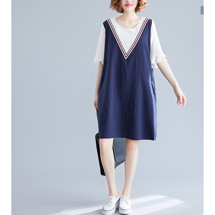 A232 Đầm bigsize freesize thời trang từ 50-100kg phối màu trẻ trung chất liệu mát