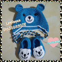 Set nón giày len handmade có che tai