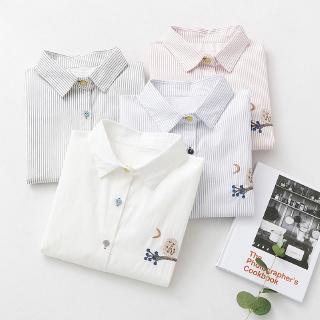 Áo Sơ Mi Tay Dài Họa Tiết Sọc Đứng Dáng Rộng Thời Trang Cho Nữ