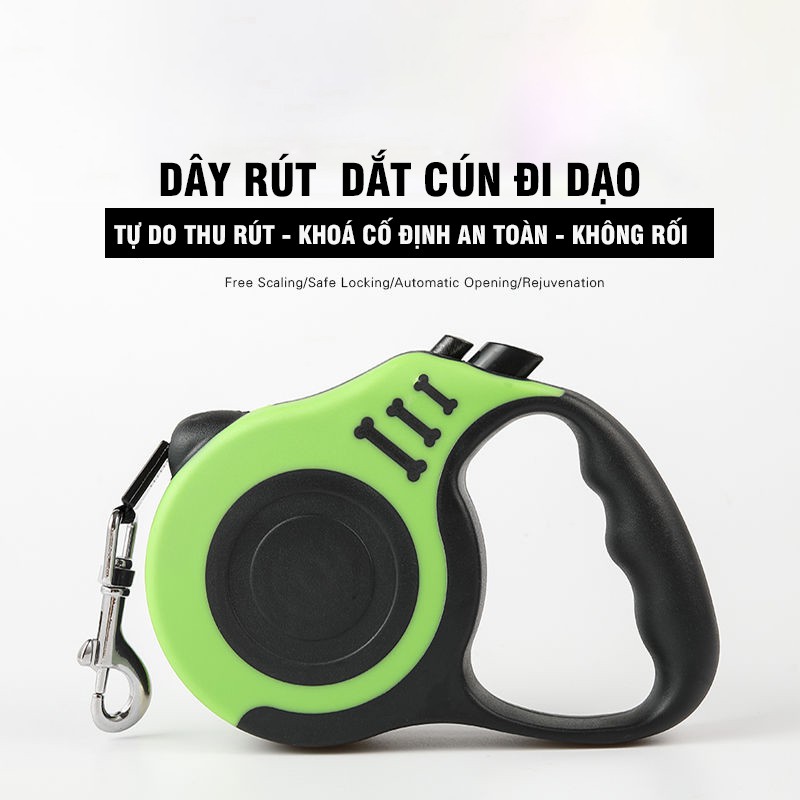 Bộ Dây Rút Có Nút Bấm Dụng Cụ Dắt Cún Đi Dạo Độ Dài 3 Mét Nhiều Màu