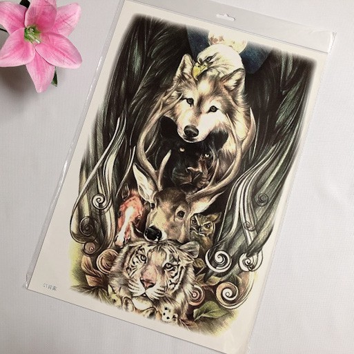 Hình xăm dán kín lưng sói màu 35x48cm- tặng bắp tay tattoo 15x21cm