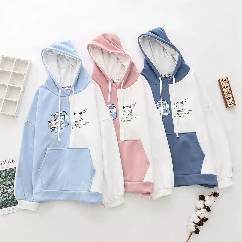 Áo Hoodie Nữ Chất Vải Nỉ Poly Hàng Freesize 1 Cỡ Form Dáng Rộng Dưới 65kg Mặc Vừa (Mèo Hộp Sữa)