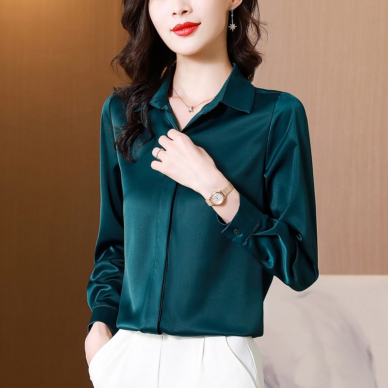 Áo Sơ Mi Nữ Công Sở Màu Xanh Lá Cổ Đức CHIPY Kiểu Hàn Quốc Vintage Ulzzang Form Rộng Dài Tay Đẹp Chất Lụa Cao Cấp A2X | BigBuy360 - bigbuy360.vn