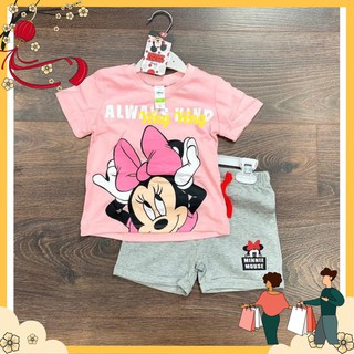 Sbg129 - bộ đùi cotton bé gái hồng mickey quần xám