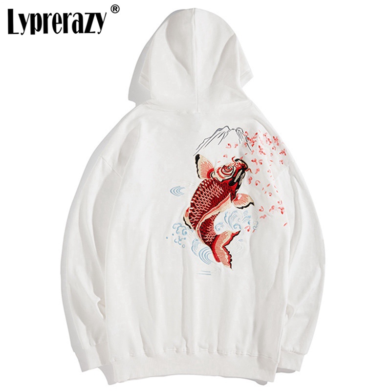 Áo Hoodie Dáng Rộng Thêu Hình Cá Chép Phong Cách Hip Hop Đường Phố Trung Hoa Cho Nam Và Nữ