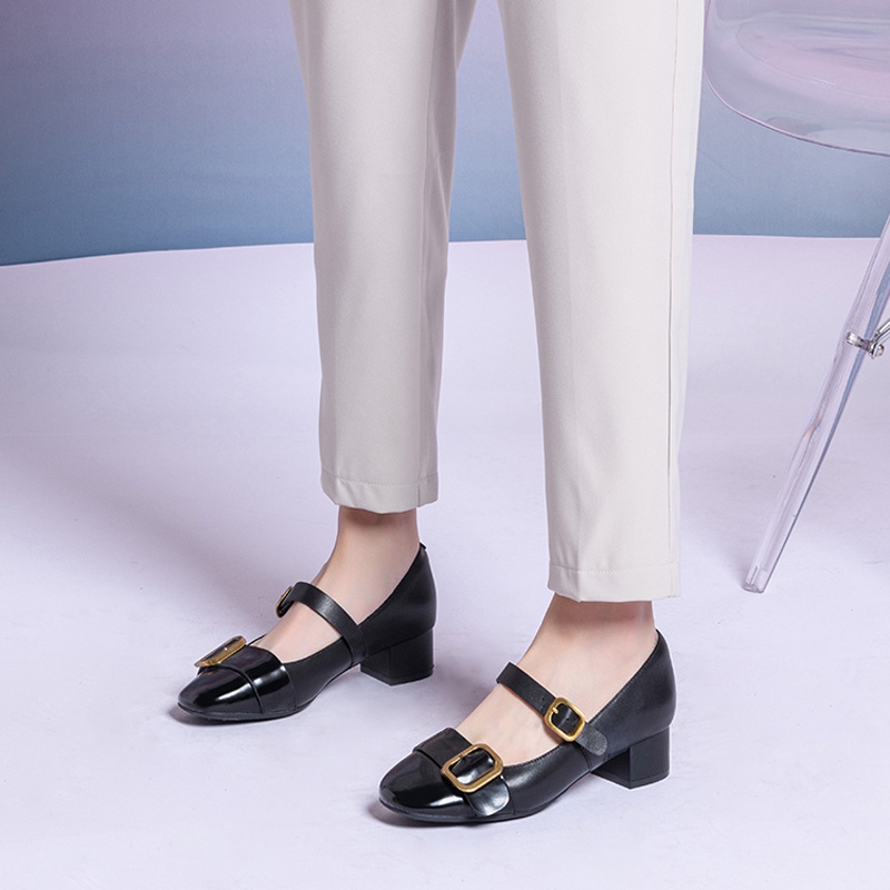 IELGY Giày Mary Jane  bằng da đế thấp cho nữ
