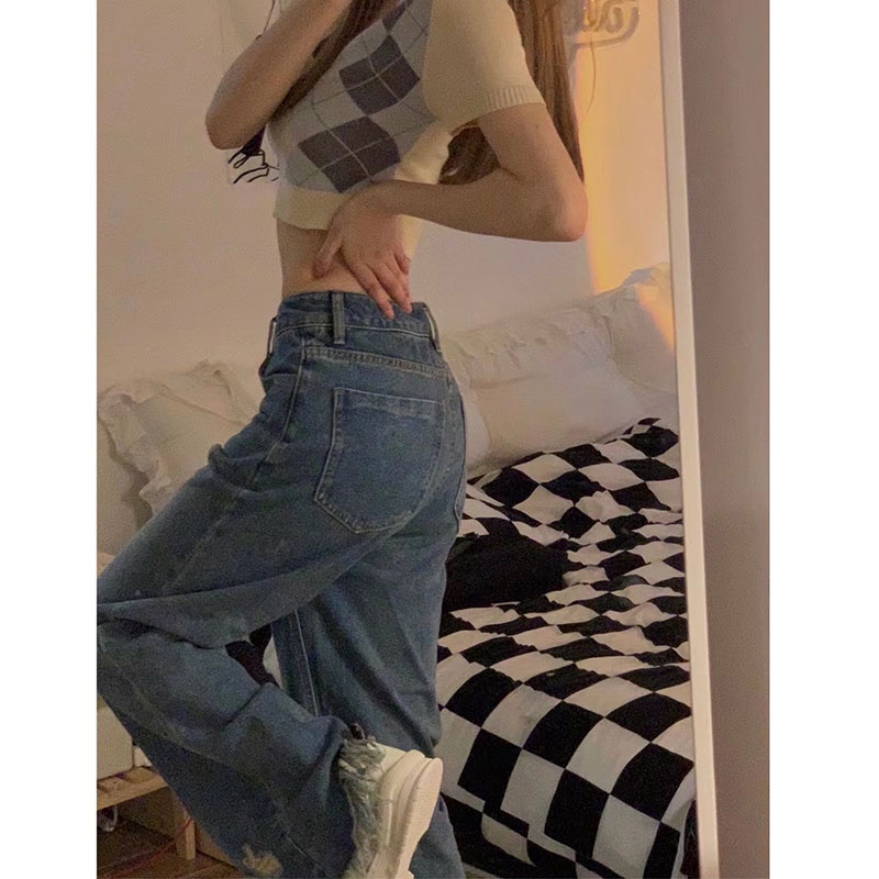 QADCOL   Áo Len Tay Ngắn Cổ Chữ V Đính Đá Phong Cách Thời Trang Hàn Quốc Cho Nữ