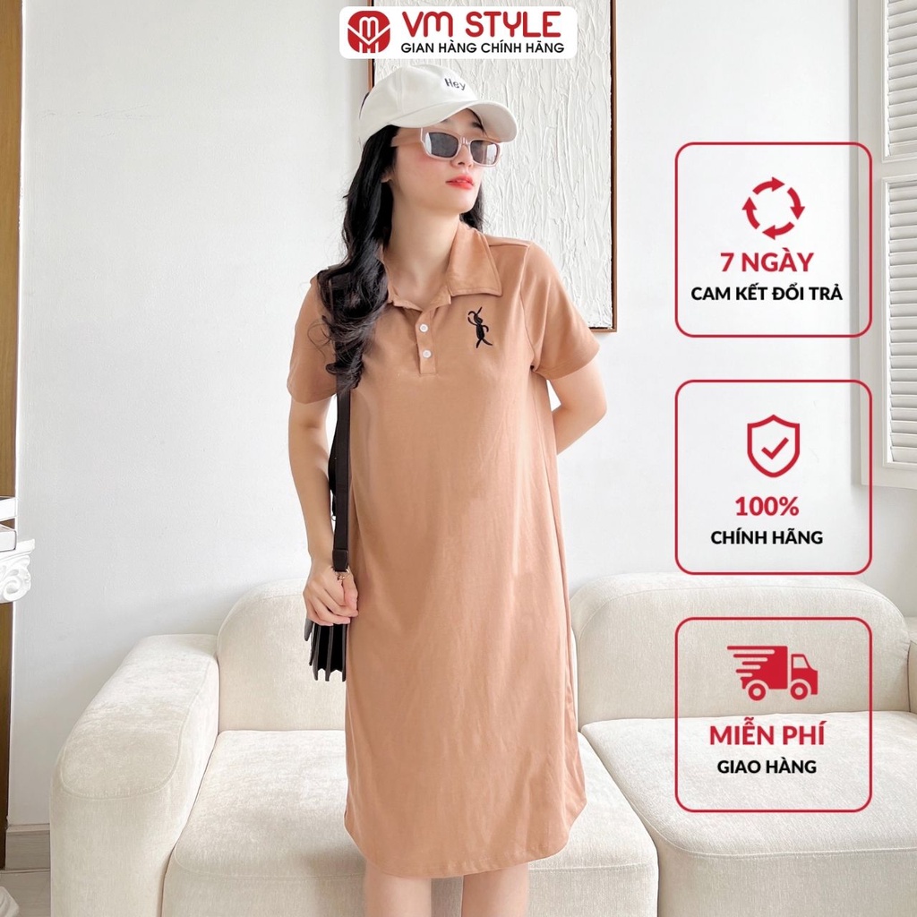 Đầm thun polo VMSTYLE tay ngắn cổ bẻ thêu thỏ form rộng 20122 22VD04T372001