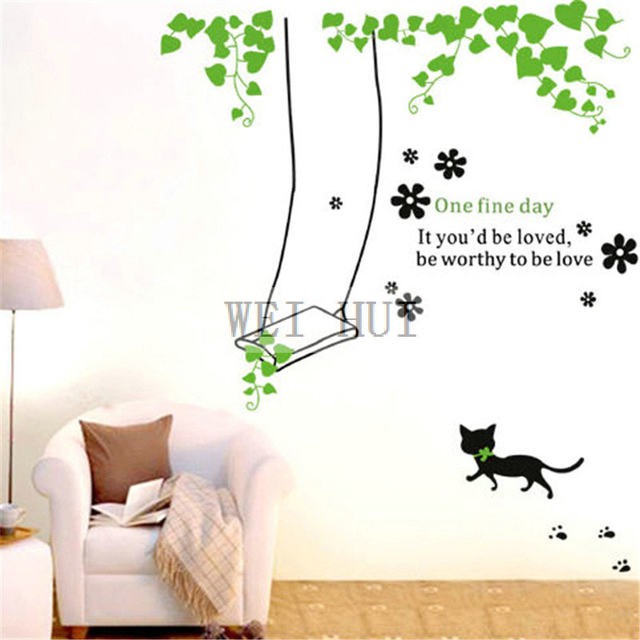 Decal dán tường mèo xích đu