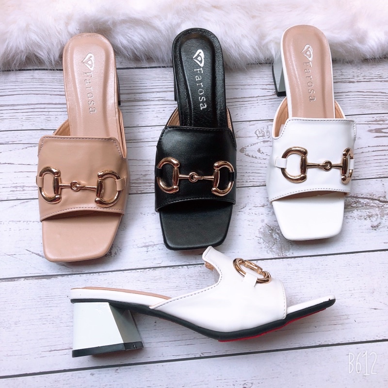 Dép nữ bản to phôi xích ngang gót loe 5cm cực xinh