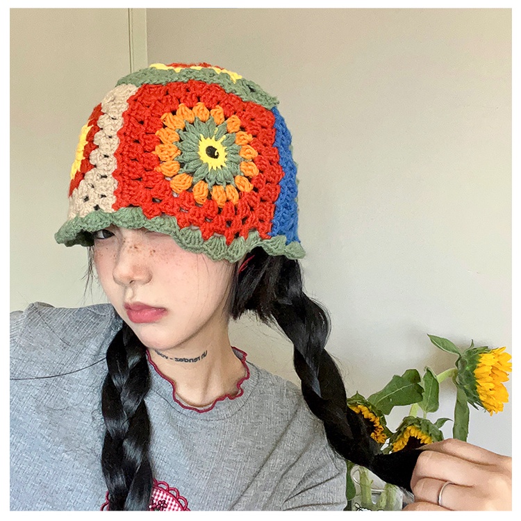 Mũ bucket Dệt Kim Hoạ Tiết Hoa Xinh Xắn Cho Nữ