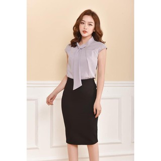 Chân váy bút chì qua gối chất vải Umi Hàn cao cấp, chân váy công sở tôn dáng, co giãn tốt, có xẻ sau