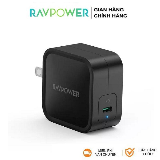 Củ Sạc Ravpower 1cổng Usb-c 61W PD 3.0 - Công Nghệ GaN RP-PC112