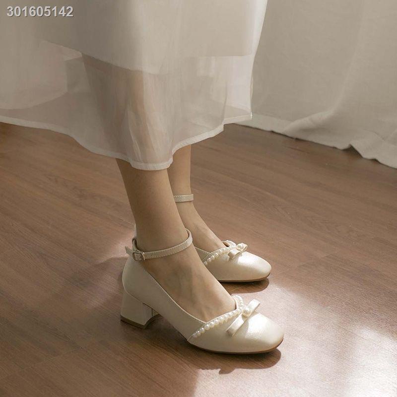 Giày cao gót phong cách retro Mary Jane mới 2021 cho nữ