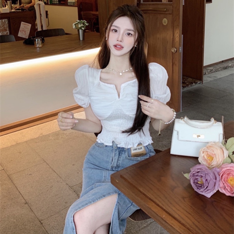 Áo Sơ Mi Ngắn Tay Cổ Vuông Thiết Kế Quyến Rũ Thời Trang Cho Nữ