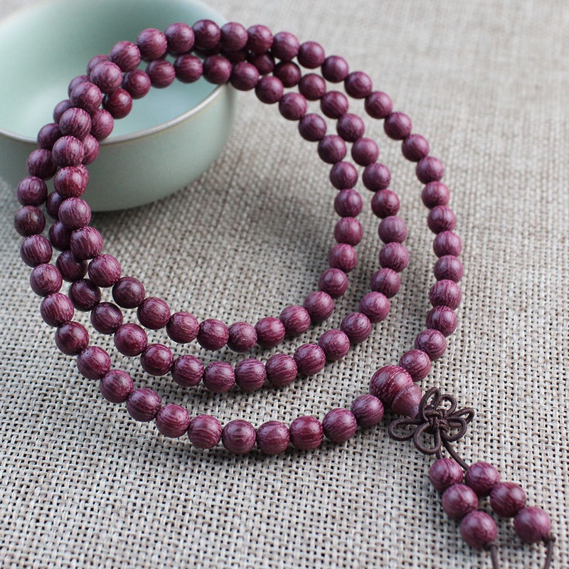 Vòng Tay 108 Hạt Gỗ Đàn Hương Màu Tím/Hồng/Đỏ Đa Ứng Dụng Làm Quà Tặng Cho Bạn Gái