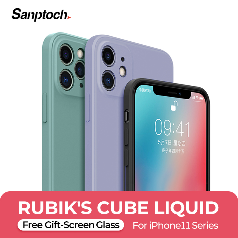 Sanptoch Rubik's Cube Liquid Phone Case For iPhone 11 / 12 Pro Max X XR Xs Max Soft Silicone Shockproof Cover For iPhone 12 Mini Straight Edge Shell Full Camera Lens Protection Casing